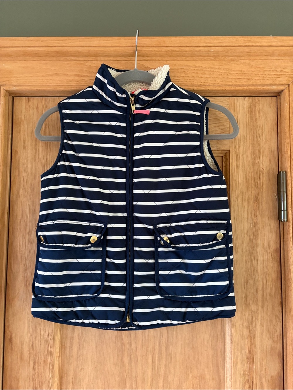 Crewcuts navy & White Striped Puffer Vest